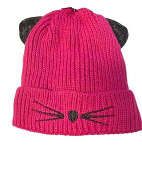 Youth Knit Cat Ear Beanie Hat With Faux Fur Lining